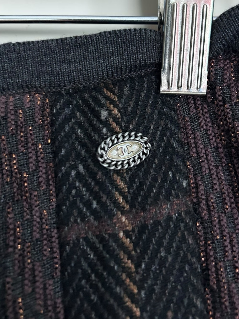 CHANEL 05A Karl Lagerfeld CC Logo Lurex Knit A-Line Skirt Wool Cashmere Sz 8 - Picture 4 of 16